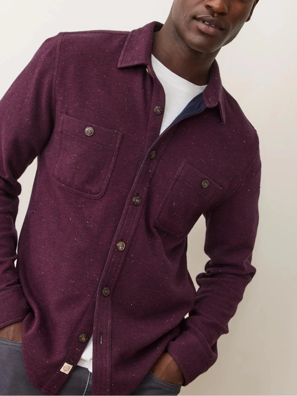 NEW⭐️Marine Layer Men’s Pacifica Stretch Twill Overshirt Burgundy Neps $168